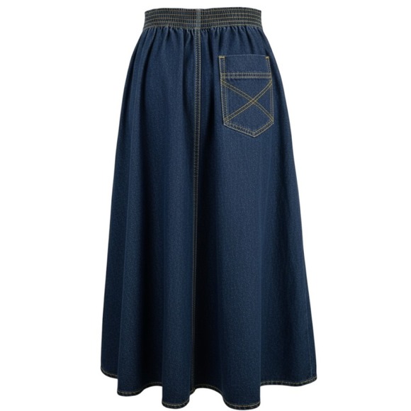 80's Sasson Women's Denim Skirt Pockets Gold Buckle Midi Elastic Waist Size 4 - Picture 8 of 8